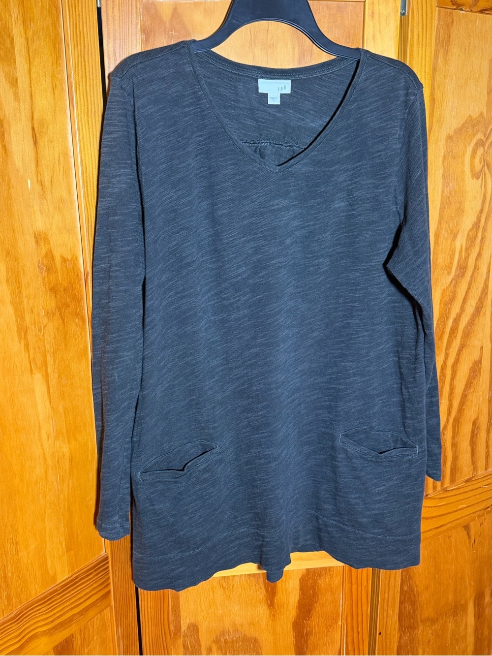 J. Jill Charcoal GrayV-Neck Long Sleeve Cotton Tunic Sweater| Sz L|Lagenlook